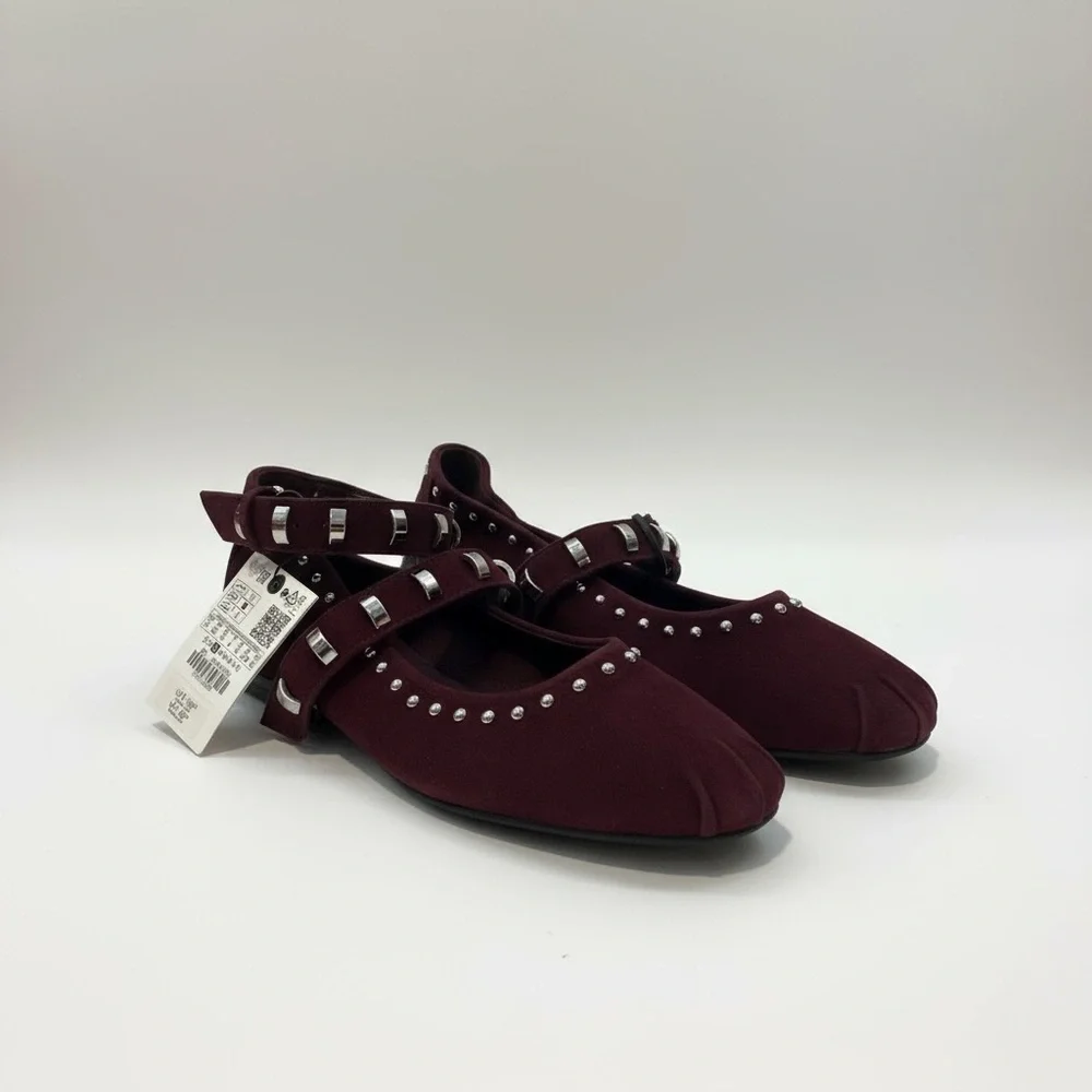 Zara suede studded ballet flats NWT